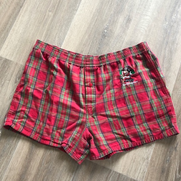 Disney Embroidered Christmas Mickey Plaid Sleep Short - Picture 1 of 5